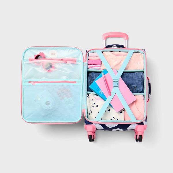 CAT & JACK KIDS' SOFTSIDE CARRY ON SPINNER SUITCASE - HEARTS - Like New