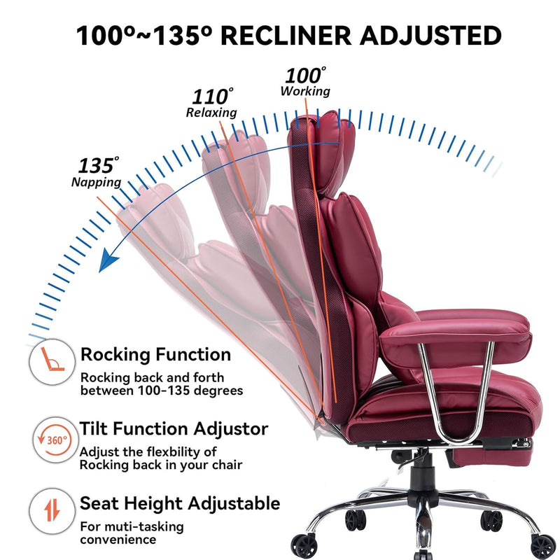 EFOMAO BIG AND TALL OFFICE CHAIR WITH LUMBAR SUPPORT (RED) - Like New