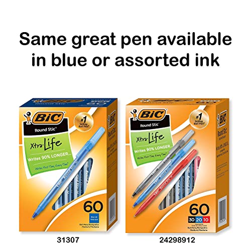 BIC XTRA LIFE ROUND BALLPOINT PEN MEDIUM (1.0MM) BLACK 60-COUNT GSM609 - BLACK - Brand New