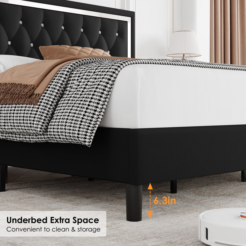 HOMFA QUEEN SIZE BED FRAME WITH ADJUSTABLE HEADBOARD - BLACK - Like New