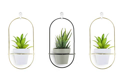 EASTYLE 3 SET HANGING WALL PLANTERS MODERN WALL DECOR CERAMIC - GOLD/BLACK - Like New