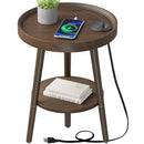 GREENSTELL Round Side Table Storage Shelf USB Ports 15.0x15.0x20.4inch Brown - Like New