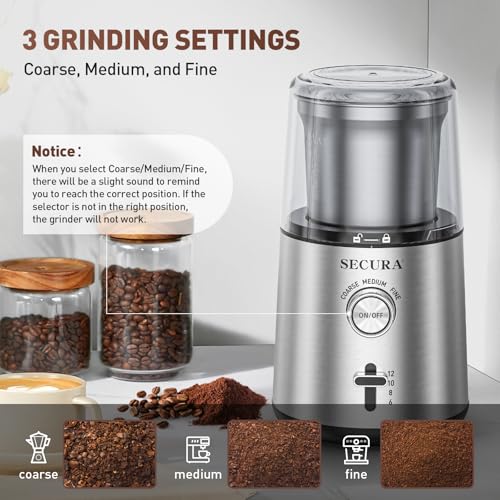 SECURA ELECTRIC COFFEE GRINDER AND BLADE CG9701BA-UL - SILVER - Like New