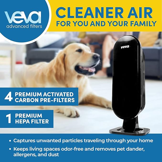 VEVA 8000 Air Purifier 325 Sq Ft. HEPA Filter 4 Premium Activated - Black Like New