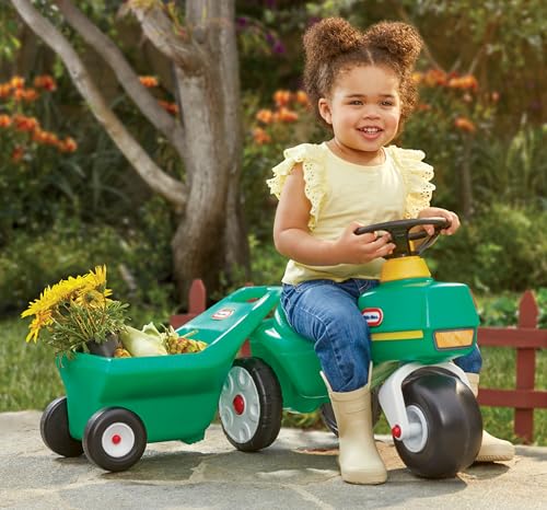 LITTLE TIKES TRACTOR & CART, FOOT-TO-FLOOR RIDE-ON, 1-5 YEARS - GREEN - Like New