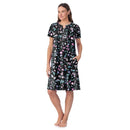ARIA SHORT SLEEVE SPLIT NECK HENLEY COTTON NIGHTGOWN - SIZE: WOMEN 4X - BLACK - Brand New