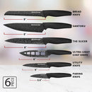 Granitestone Nutriblade 6 Piece Kitchen Knife Set Stainless Steel Blades -BLACK Brand New