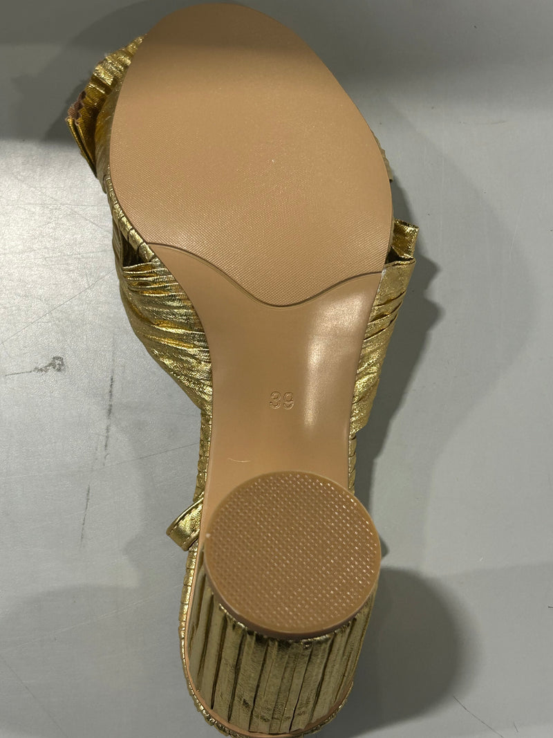 MICIFA WOMEN'S BOW KNOT ANKLE STRAP OPEN TOE HIGH BLOCK SANDALS (EU W43) - GOLD - Like New