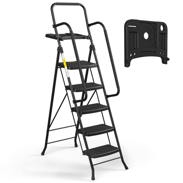HBTOWER 5 STEP LADDER, FOLDING STEP STOOL WITH WIDE - Scratch & Dent
