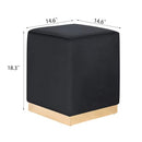 Adeco Square Ottoman Footrest Velvet Vanity Stool Gold Trim Footstool - Black - Brand New