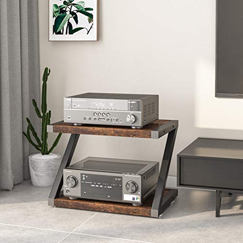 HUANUO PRINTER STAND, DESKTOP PRINTER STAND WITH 2 TIER WOOD STORAGE - BROWN - Like New