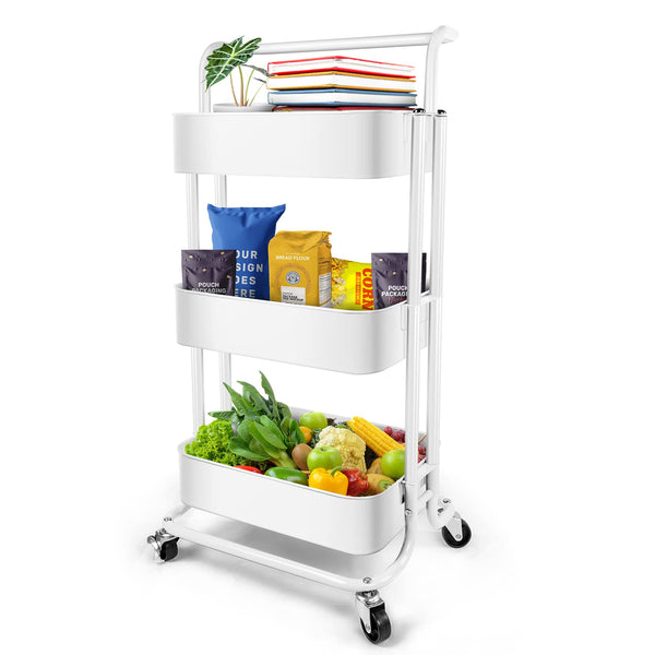 Homchwell 3 Tier Metal Utility Rolling Cart with Lockable Wheels, Multifunction - Like New