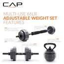 CAP BARBELL 66 LB MULTI-USE ADJUSTABLE WEIGHT SET - VERSATILE DUMBBELL - GRAY - Like New