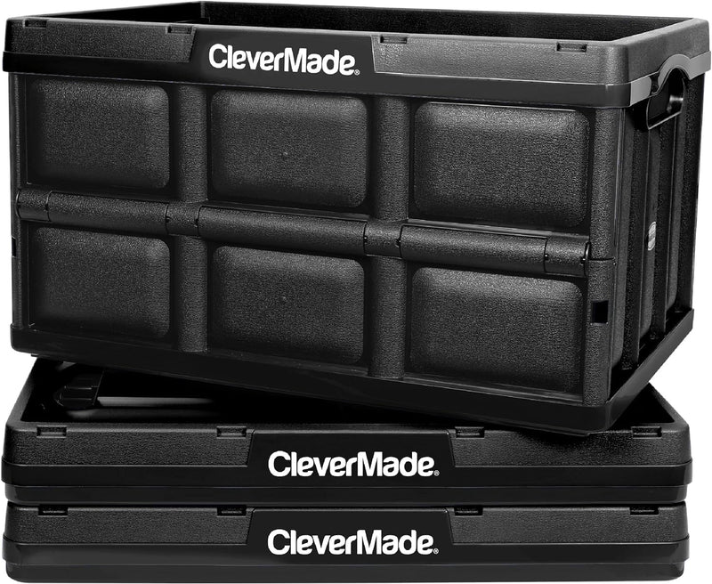 CLEVERMADE LEVERMADE COLLAPSIBLE STORAGE BIN 3PK 32L 8 GAL STACKABLE - OBSIDIAN - Like New