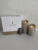 Luminara Flameless 5"&7" 2-Pack Candle Light Grey New in Box with Remote LU5400 - Like New