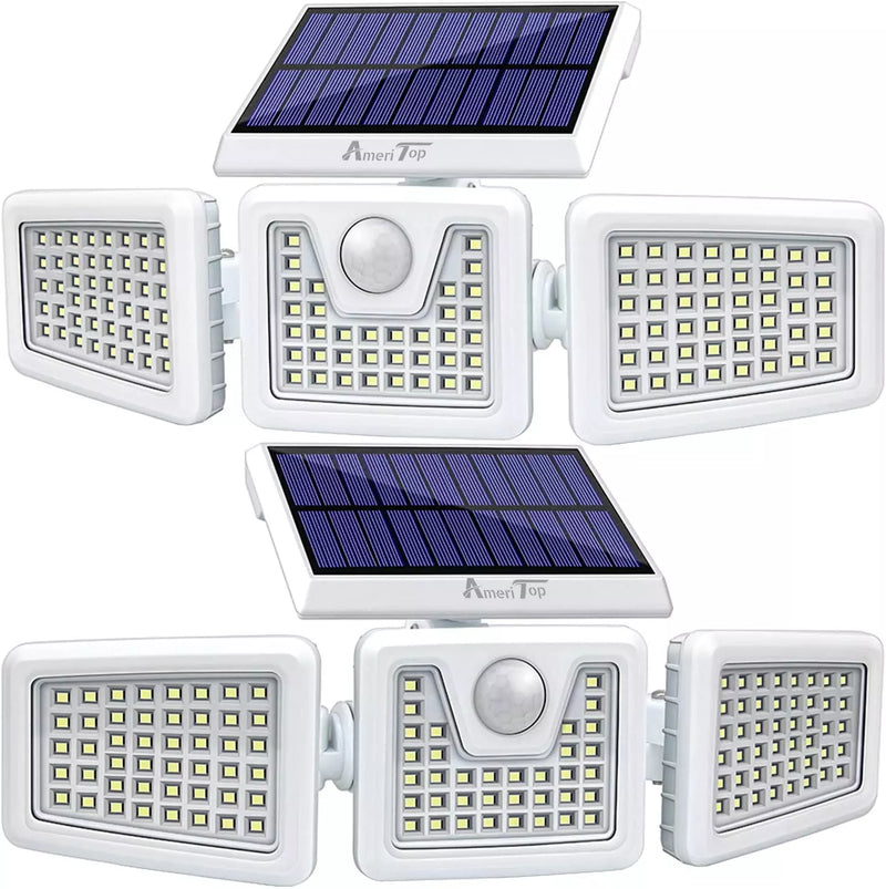 AmeriTop Solar Lights - 2 Pack, 800LM 128 LED 6500K Motion Sensor, AL-SL - White Like New