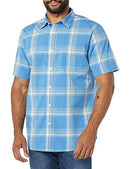 AMAZON ESSENTIALS MEN'S SLIM-FIT SHORT-SLEEVE POPLIN LIGHT BLUE ORANGE PLAID 2XL - Brand New