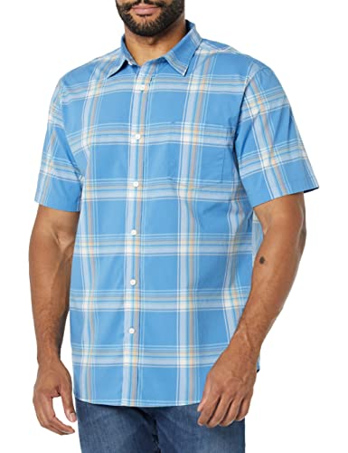 AMAZON ESSENTIALS MEN'S SLIM-FIT SHORT-SLEEVE POPLIN LIGHT BLUE ORANGE PLAID 2XL - Brand New