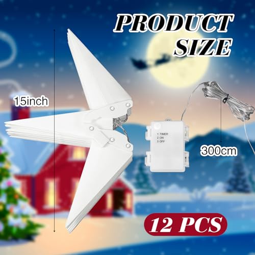 VIHOSE 12 PC LARGE WHITE MORAVIAN 15'' LED TREE TOPPER 3D LIGHTED HOLIDAY XMAS - Like New