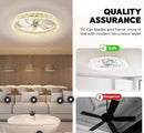 LTEMZIIY 20 IN INDOOR MODERN WHITE CRYSTAL FLUSH MOUNT CEILING FAN LIGHT - WHITE - Brand New