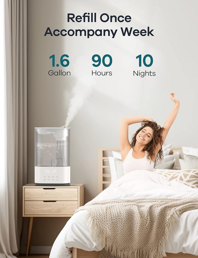 WELOV Cool Mist Humidifiers for Bedroom, 6L BoostMist, H500D-W - WHITE Like New