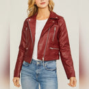 LOVETREE MOTO ZIP UP FAUX LEATHER JACKET FAUX LEATHER - SIZE: SMALL - RED - Brand New
