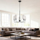 Homebelife Chandelier, HBL014-Y - Matte Black with Oatmeal Linen Fabric Shade - Like New