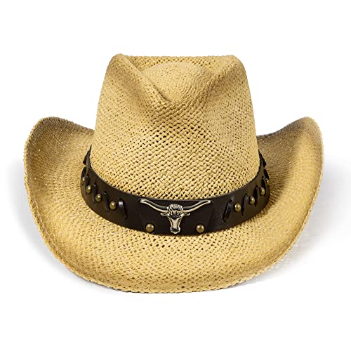 SIMPLICITY NEW WESTERN STYLE CLASSIC COWBOY STRAW HAT - SIZE: ONE SIZE COWBOY - Brand New
