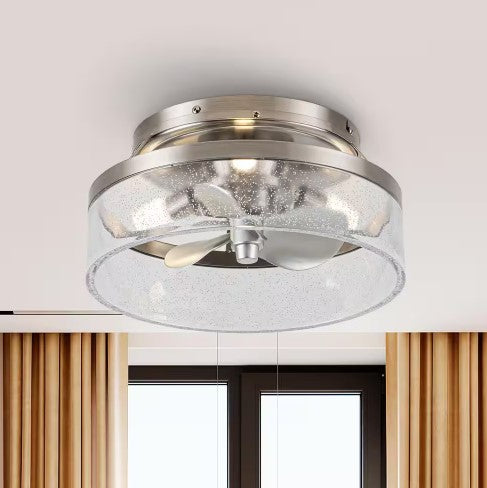 IHOMEADORE 12.6 IN. INDOOR STAIN NICKEL FLUSH MOUNT CAGED CEILING FAN - SILVER - Like New