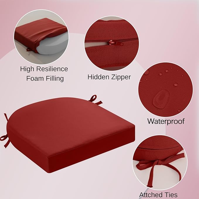IDEE-HOME OUTDOOR CHAIR CUSHION THICK RED 19x19x3 Inch - Brand New