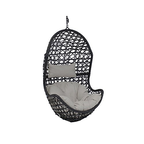 SUNNYDAZE CORDELIA RESIN WICKER HANGING EGG CHAIR AJ-772 - GRAY CUSHIONS - Like New