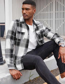 COOFANDY MEN'S FLANNEL LONG SLEEVE COTTON PLAID BUTTON DOWN SHIRT BLACK BLOCK - Brand New