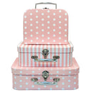 AMEDOO PAPERBOARD SUITCASES SET OF 3 DECORATIVE BOXES STORAGE PINK DOTS STRIPES - Like New