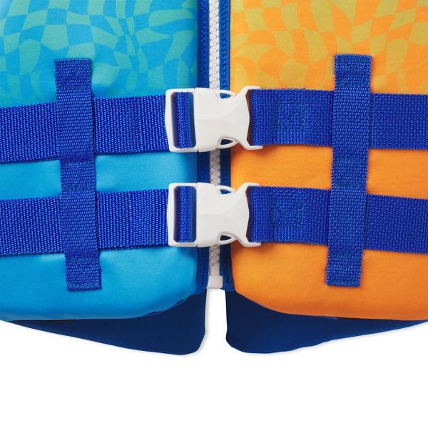 SPEEDO JUNIOR LIFE JACKET VEST YOUTH - TROPICAL ORANGE AND BLUE CHECKERED - Like New