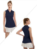 FK3092SLP FKEEP WOMEN'S SLEEVELESS POLO GOLF TENNIS V-NECK MIDNIGHT BLUE L - Brand New