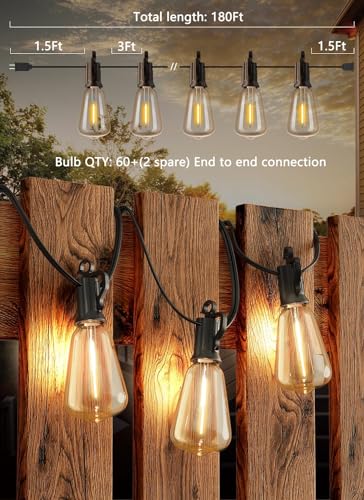 Brightown 180FT Outdoor String Lights Patio Lights with 62 Shatterproof Bulbs - Like New