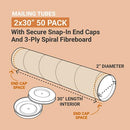 Cardboard Tubes with Caps 30"L x 2"W x 2"H Pack 50 Poster Tube B00BT33W2K - NEW - Brand New
