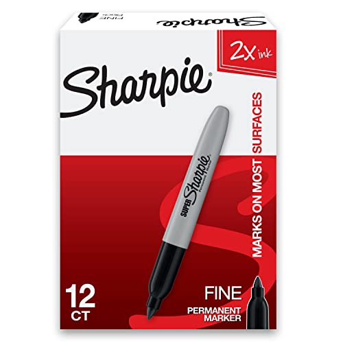 SHARPIE SUPER PERMANENT MARKERS, FINE POINT, BLACK 12 COUNT SHARPIE - BLACK/GRAY - Brand New