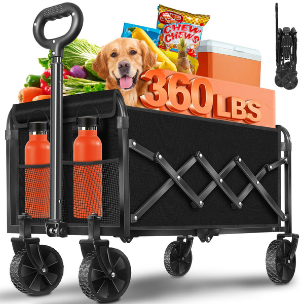 FFQ WAGONS CARTS FOLDABLE COLLAPSIBLE WAGON LIGHTWEIGHT PORTABLE 360 LBS - BLACK - Like New