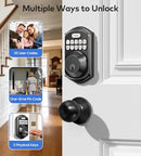 TEEHO TE001K KEYLESS ENTRY DOOR LOCK HANDLE ELECTRONIC KEYPAD, MATTE BLACK - Like New