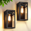 Outdoor Wall Light Fixtures, 2-Pack, Black Porch Lights with Glass Shade - Like New