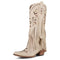 SARALRIS SARAIRIS WOMEN'S COWGIRL BOOTS KNEE HIGH FRINGE BOOTS - SIZE 6 - BEIGE - Like New