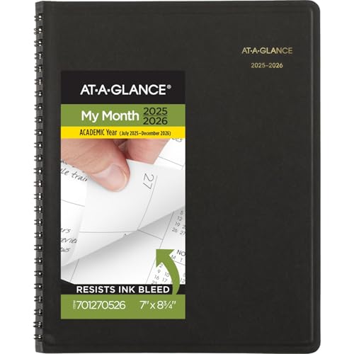 AT-A-GLANCE PLANNER 2025-2026 ACADEMIC MONTHLY X, 7" X 8-3/4", 7012705 - BLACK - Brand New