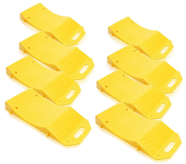 ZONETECH TIRE SAVER RAMPS - PREMIUM ANTI- SLIP DESIGN PREVENTION 8 PACK - YELLOW - Like New