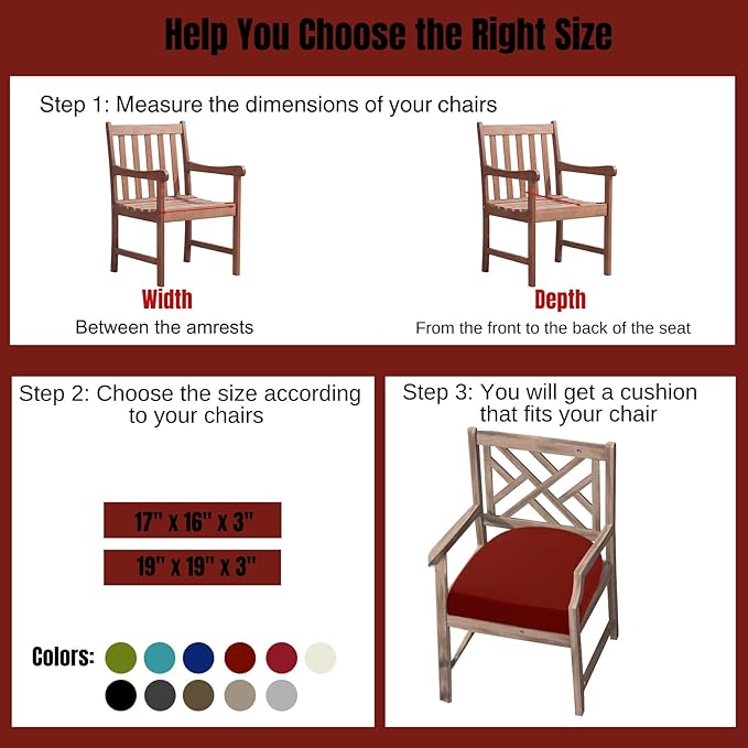 IDEE-HOME OUTDOOR CHAIR CUSHION THICK RED 19x19x3 Inch - Brand New