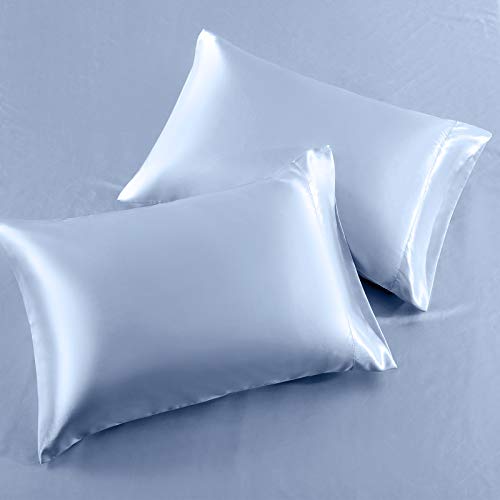 SiinvdaBZX 4Pcs Satin Sheet Set Queen Size Ultra Silky Soft Baby Blue - Like New