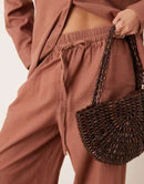 ASOS DESIGN LINEN LOOK PULL-ON PANTS - SIZE: WOMEN L - MOCHA - Like New