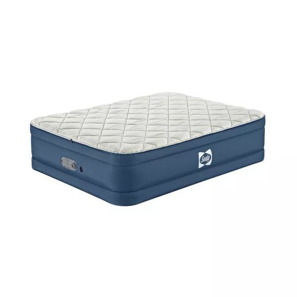 SEALY ALWAYZAIRE TOUGH GUARD DUVET MATTRESS QUEEN BUILT-IN PUMP - BEIGE/BLUE - Like New