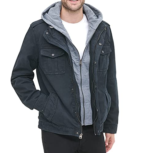 LEVI'S MEN'S SHERPA LINED TWO POCKET HOODED TRUCKER JACKET - NAVY-MEDIUM - Brand New