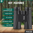 POCZE BINOCULARS FOR ADULTS 12X42 WATERPROOF AND DURABLE BINOCULARS - BLACK - Like New